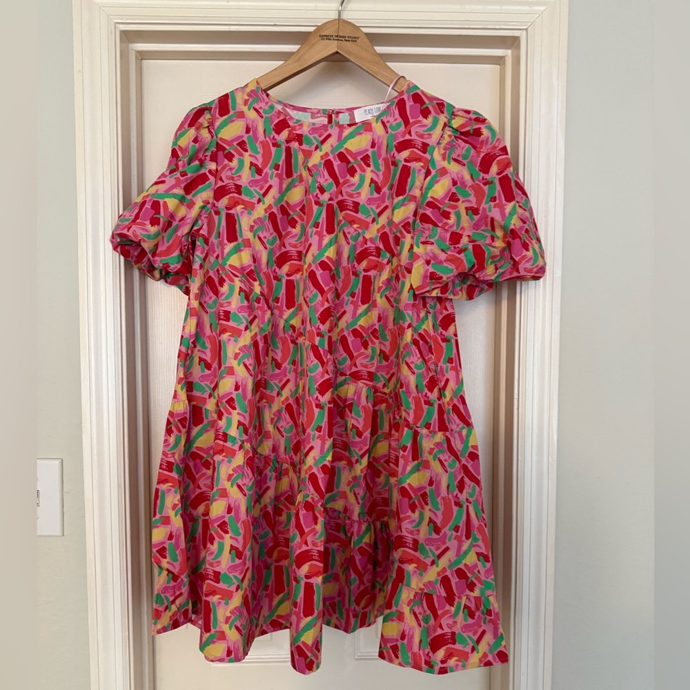 Peach love puff sleeve dress